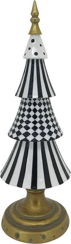 Dekor pemë abstrakte për Krishtlindje, polirezine, e bardhë, e zezë, e artë, 13x13x46 cm