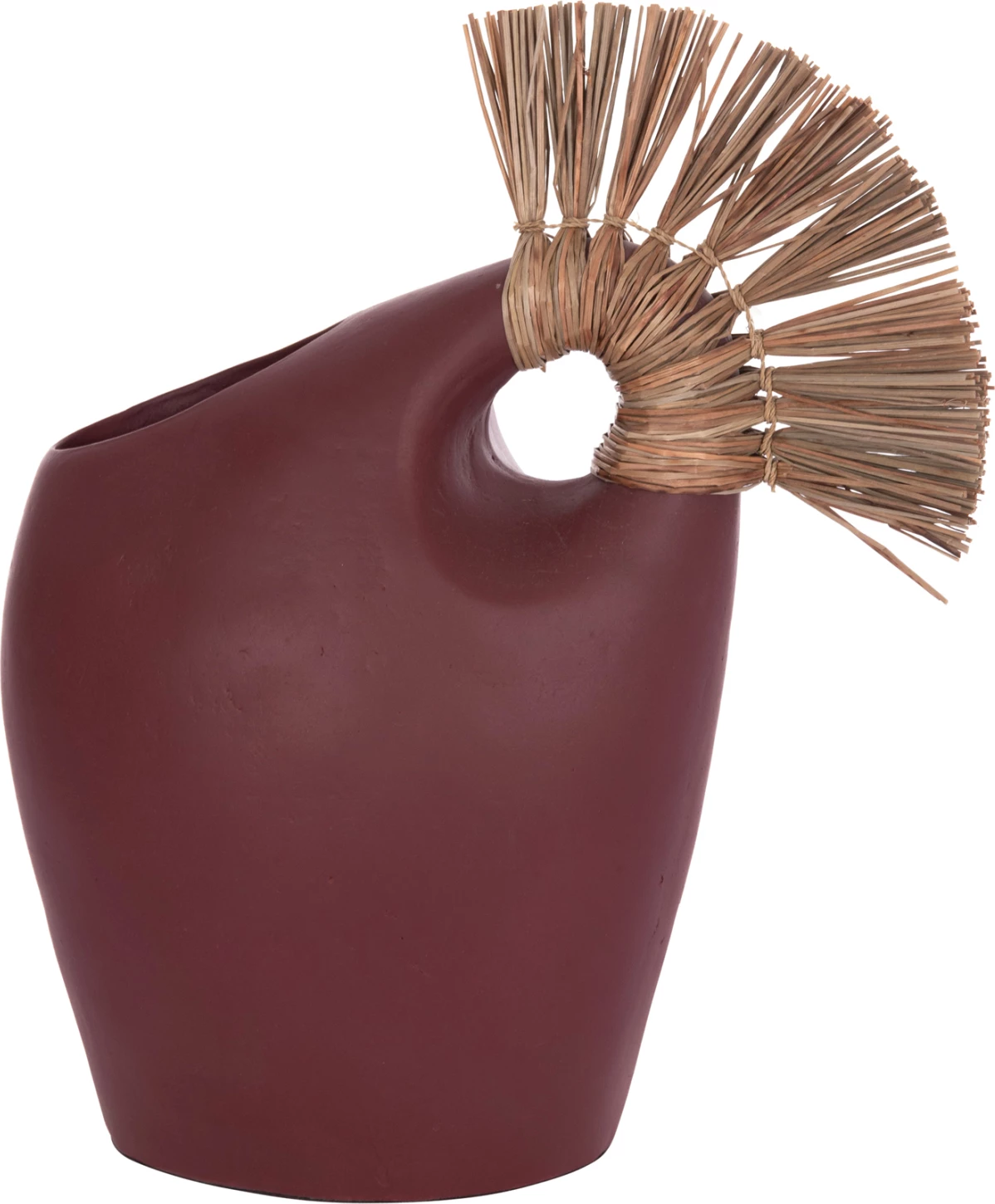 Vazo dekorative tavoline ALICA2, terrakotë, e kuqe maron, me bar të thatë, 44x18x50cm