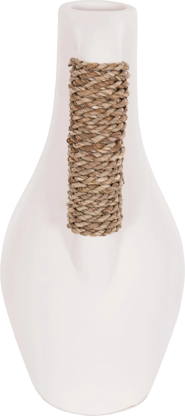 Vazo dekorative tavoline CAMMER, terrakotë e bardhë, dorezë me ratan, FH4687.02L, 18x39cm