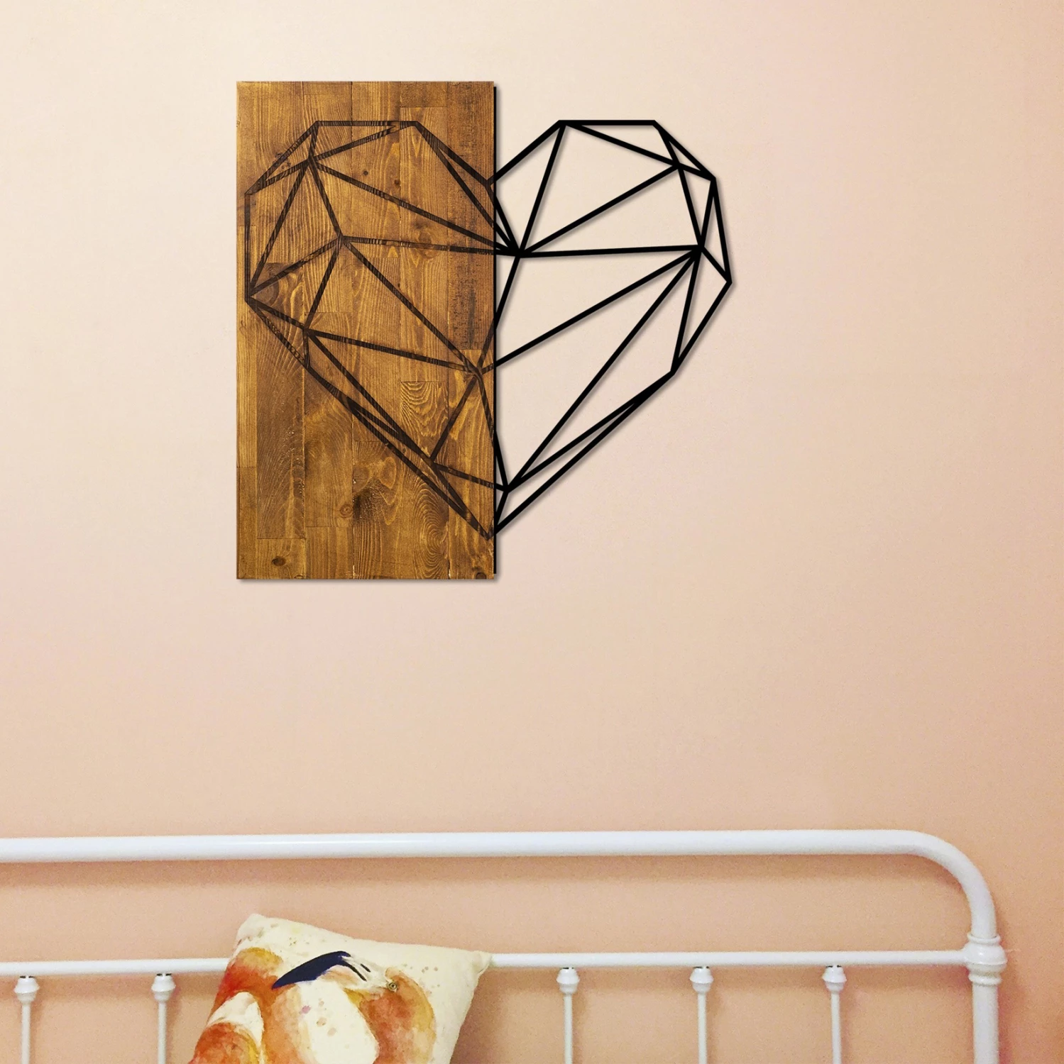 Dekor muri prej druri me zemër metalike të zezë FH7219 58x58 cm