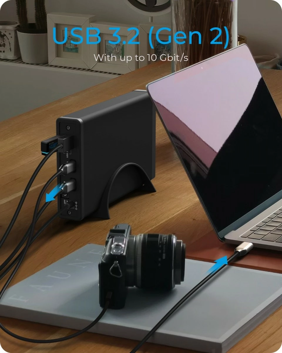 Kasë e jashtme IcyBox IB-382H-C31 për HDD/SSD 2.5"/3.5", HUB USB-C/USB-A, e zezë