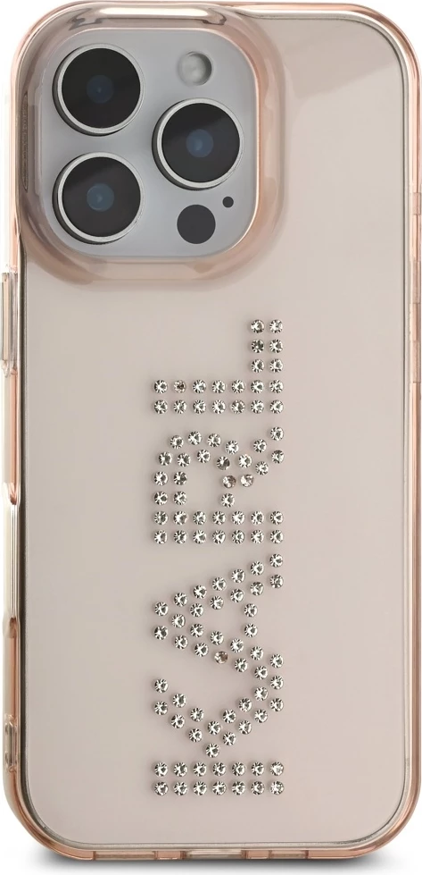 Mbështjellës Karl Lagerfeld IML Rhinestones Logo për iPhone 16 Pro, Rozë