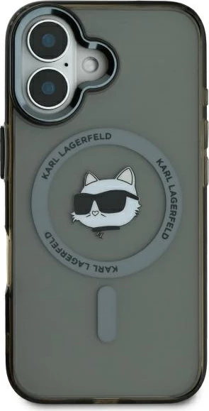 Mbështjellës Karl Lagerfeld IML Metal Choupette Head MagSafe për iPhone 16, Zi