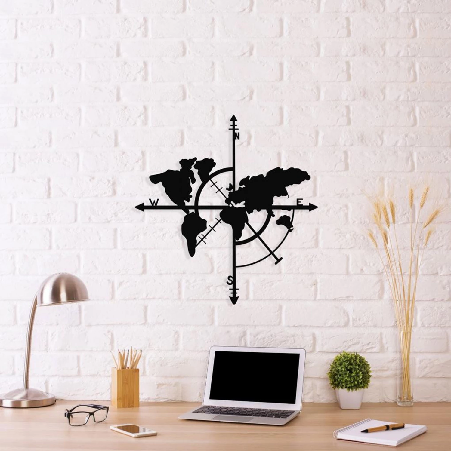 Dekor muri metalik hartë bote, ngjyrë e zezë, FH7214, 48x50 cm