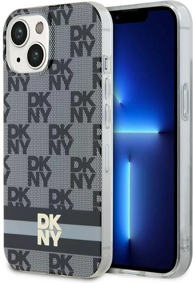Mbështjellës DKNY IML Checkered Mono Pattern & Printed Stripes MagSafe për iPhone 15 Plus / 14 Plus, i zi