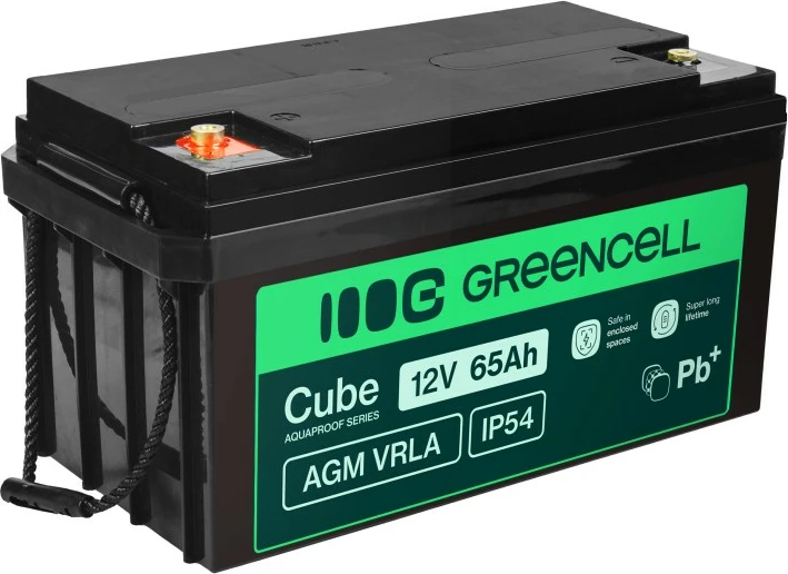 Bateri AGM VRLA, Green Cell, AGM12V65AH-J Cube, 12V 65Ah IP54, e zezë