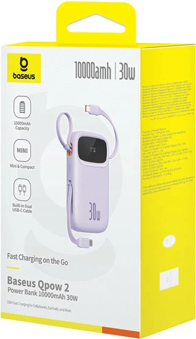 Powerbank Baseus QPow 2, 10000mAh, 30W, 2xUSB-C, vjollcë