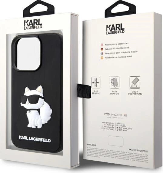 Mbështjellës Karl Lagerfeld KLHCP14L3DRKHNK për iPhone 14 Pro 6.1", 3D Rubber Choupette, i zi