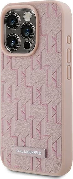 Mbështjellës Karl Lagerfeld Leather Monogram Metal Logo për iPhone 15 Pro Max, Rozë