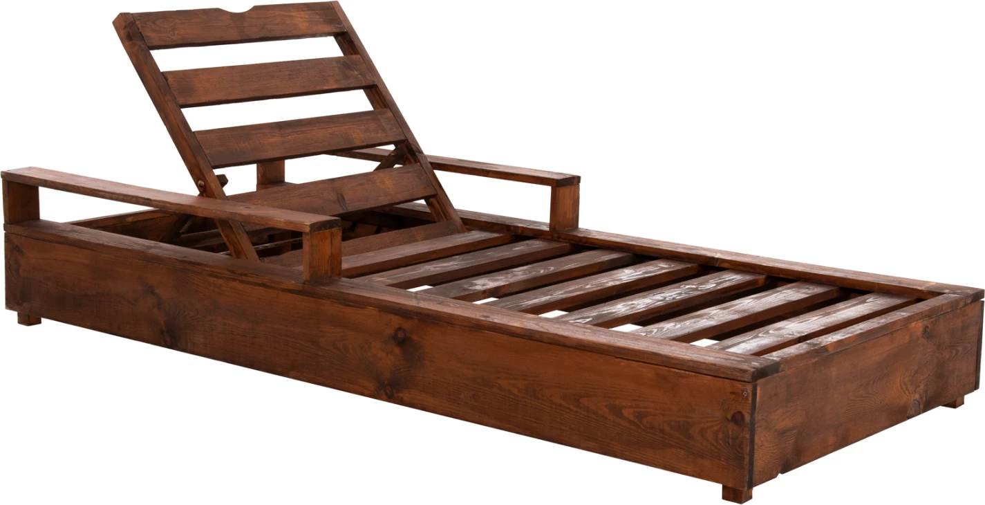 Shezllon i rëndë për plazh MAKEDONIA FH6162 dru pishe me impregnacion ngjyrë arre 200x92x23,5-73Hcm