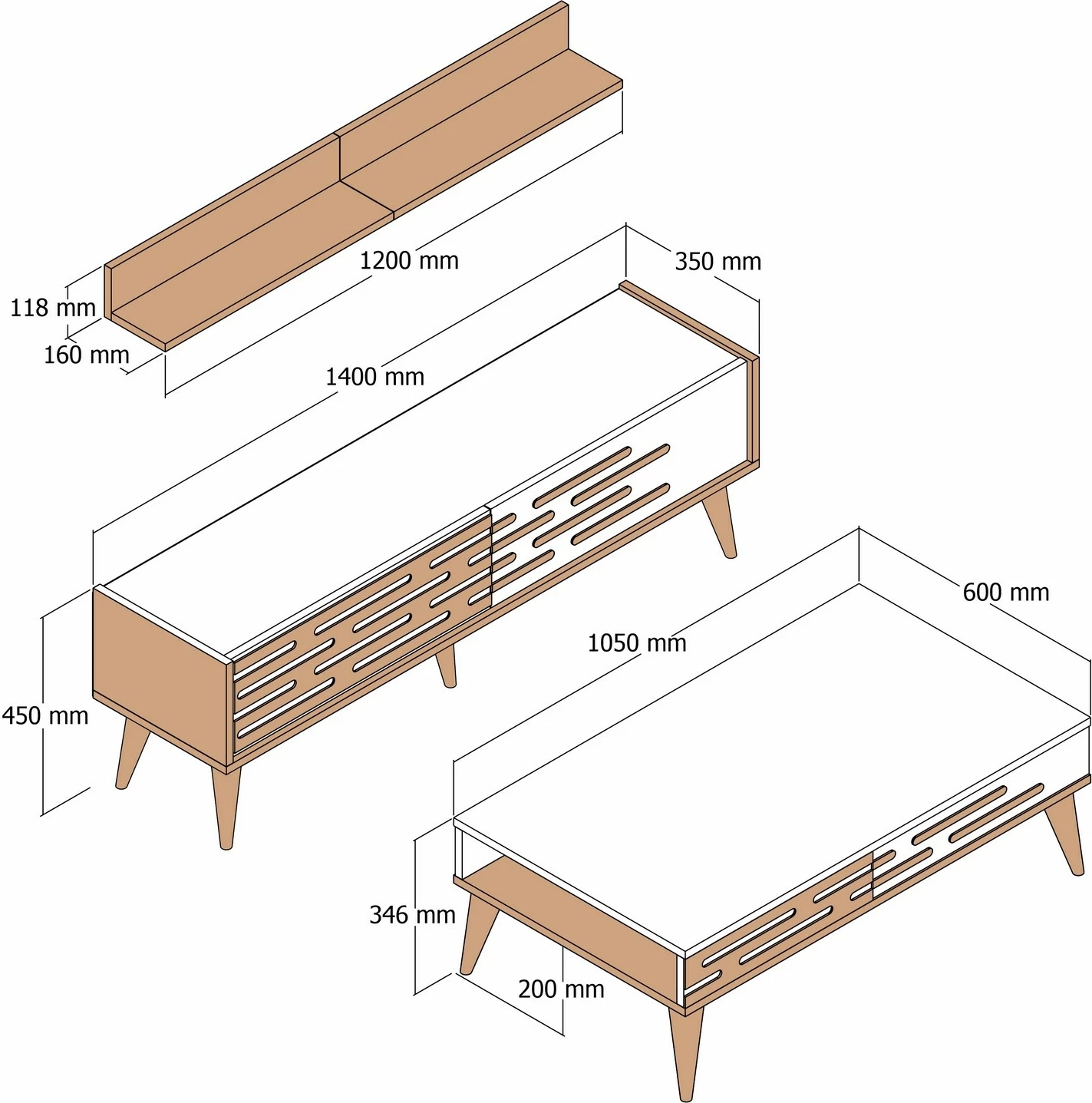 Set mobiljesh për dhomë dite, Valensiya 140, ngjyrë arre, Skye Decor