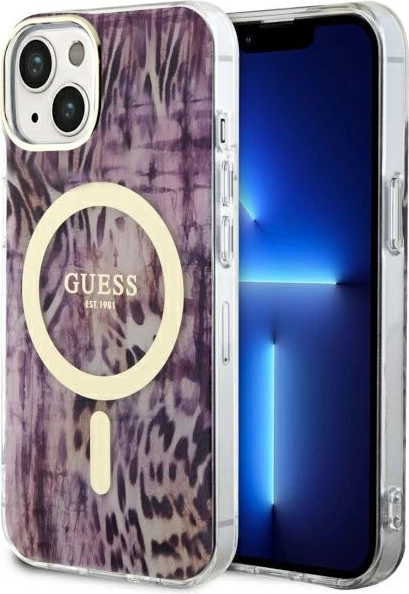 Mbështjellës Guess Leopard MagSafe për iPhone 14, Rozë