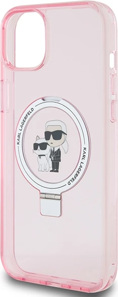 Mbështjellës Karl Lagerfeld Ring Stand Karl&Choupette MagSafe për iPhone 15 Plus, rozë