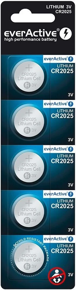 Bateri Lithium mini everActive CR2025, 5 copë