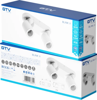Spot tavanor GTV BLINK II OS-BLND50W2-10, GU10, 2x20W, IP20, 220-240V, i dyfishtë, e bardhë