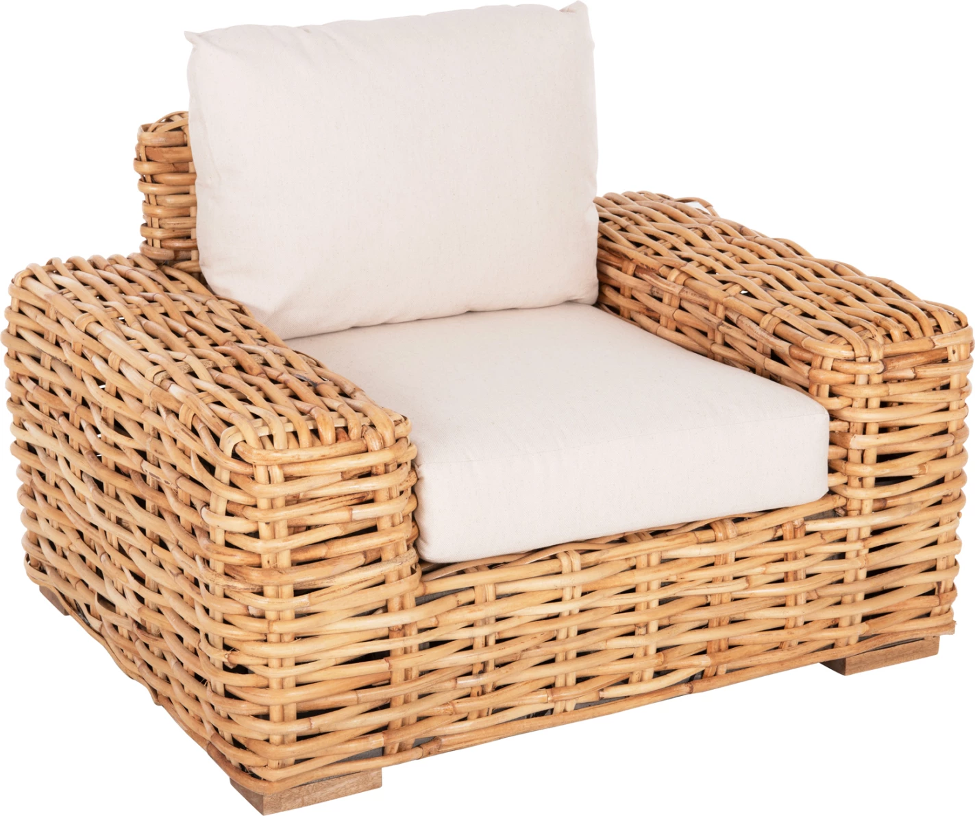Shezlong për jashtë TROPEL FH9810 dru mango-rattan natyral-jastëk të bardhë 110x88x70-85Hcm