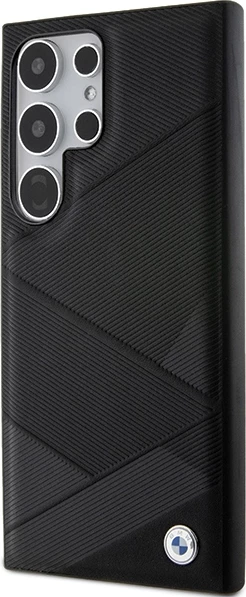 Mbështjellës BMW Signature Leather Crossing Lines Pattern për Samsung Galaxy S24 Ultra S928, i zi