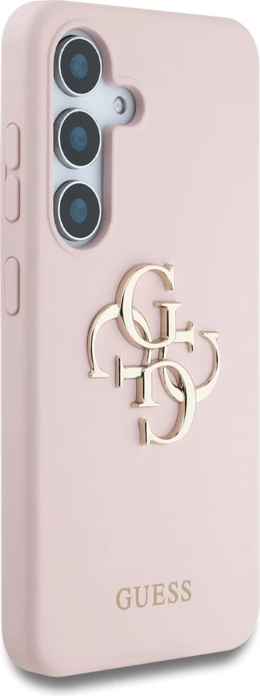 Mbështjellës, Guess, Silicone Big 4G Logo Bottom Script, për Samsung Galaxy S25, hardcase silikon/TPU/PC, rozë