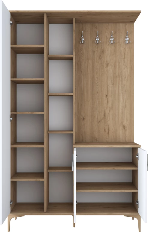 Mobilje hyrëse Zozmo, ngjyrë arre-bardhë, melaminë, 120x37.5x198.6cm