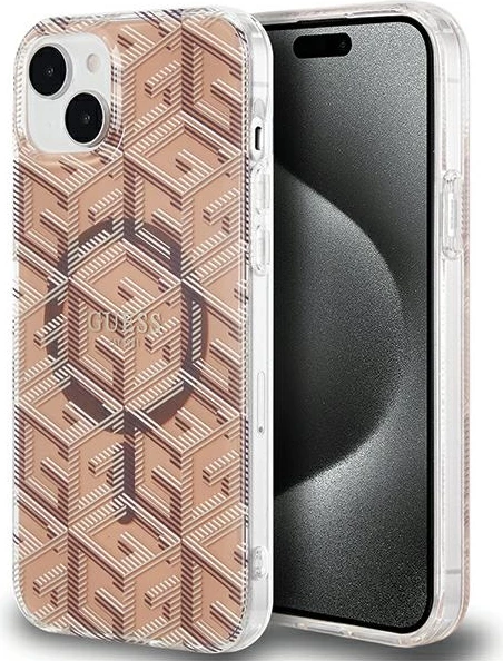 Mbështjellës Guess IML GCube MagSafe për iPhone 15 Plus / 14 Plus, Kafe