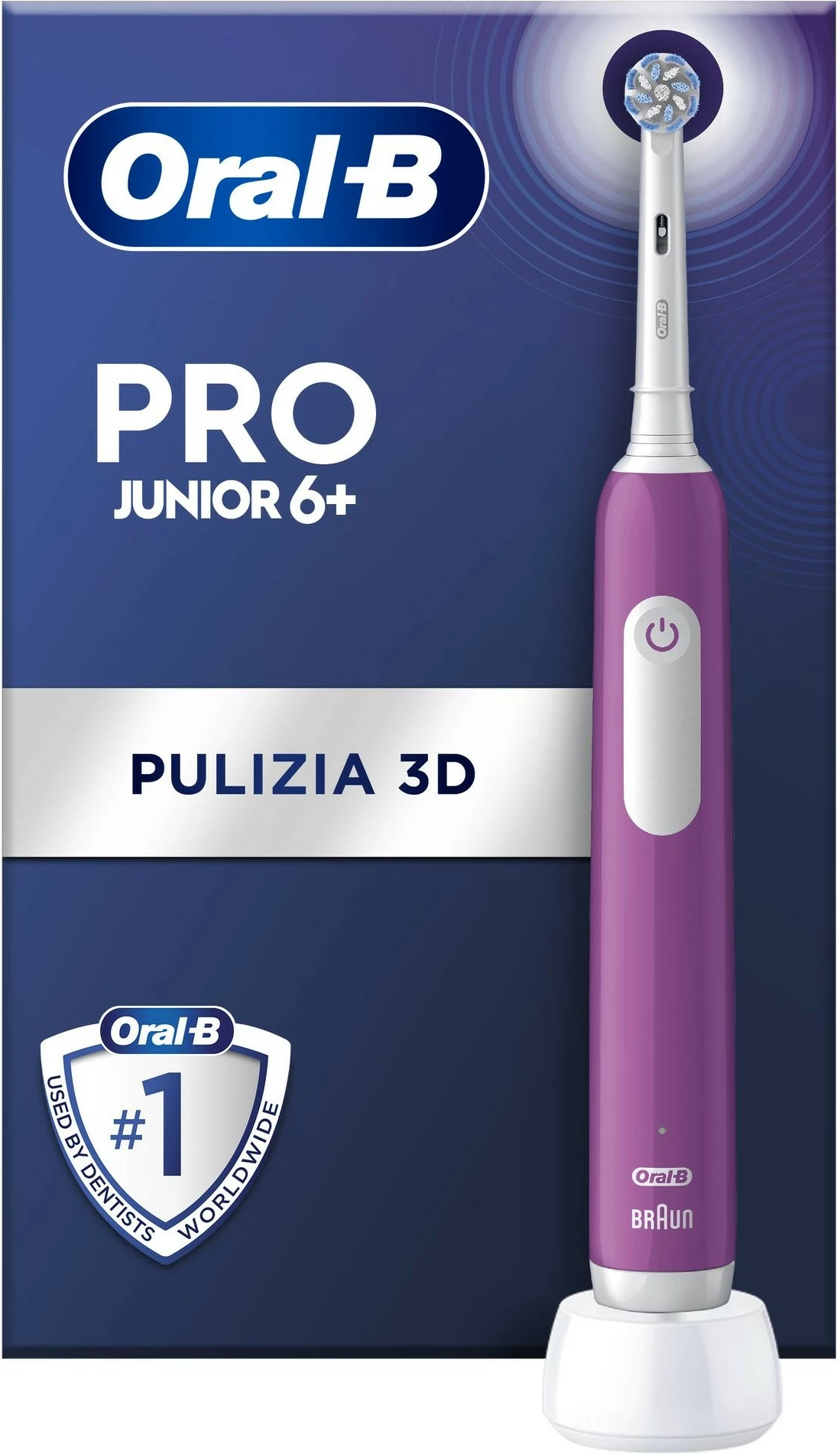 Furçë dhëmbësh elektrike Oral-B Junior, 8006540742891, Fëmijë, Rrotulluese, Kujdes ditor, Sensitive, Zbardhje, E purpurt, 2 min, E butë