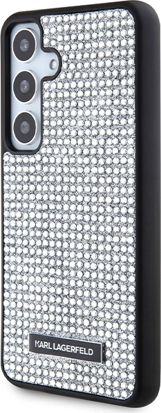 Mbështjellës Karl Lagerfeld Rhinestone Logo Metal Plate për Samsung Galaxy S24, Silver