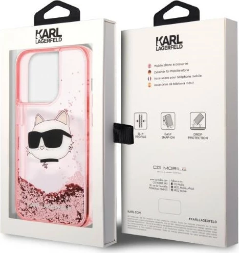 Mbështjellës Karl Lagerfeld KLHCP14LLNCHCP për iPhone 14 Pro 6.1", Glitter Choupette, Rozë