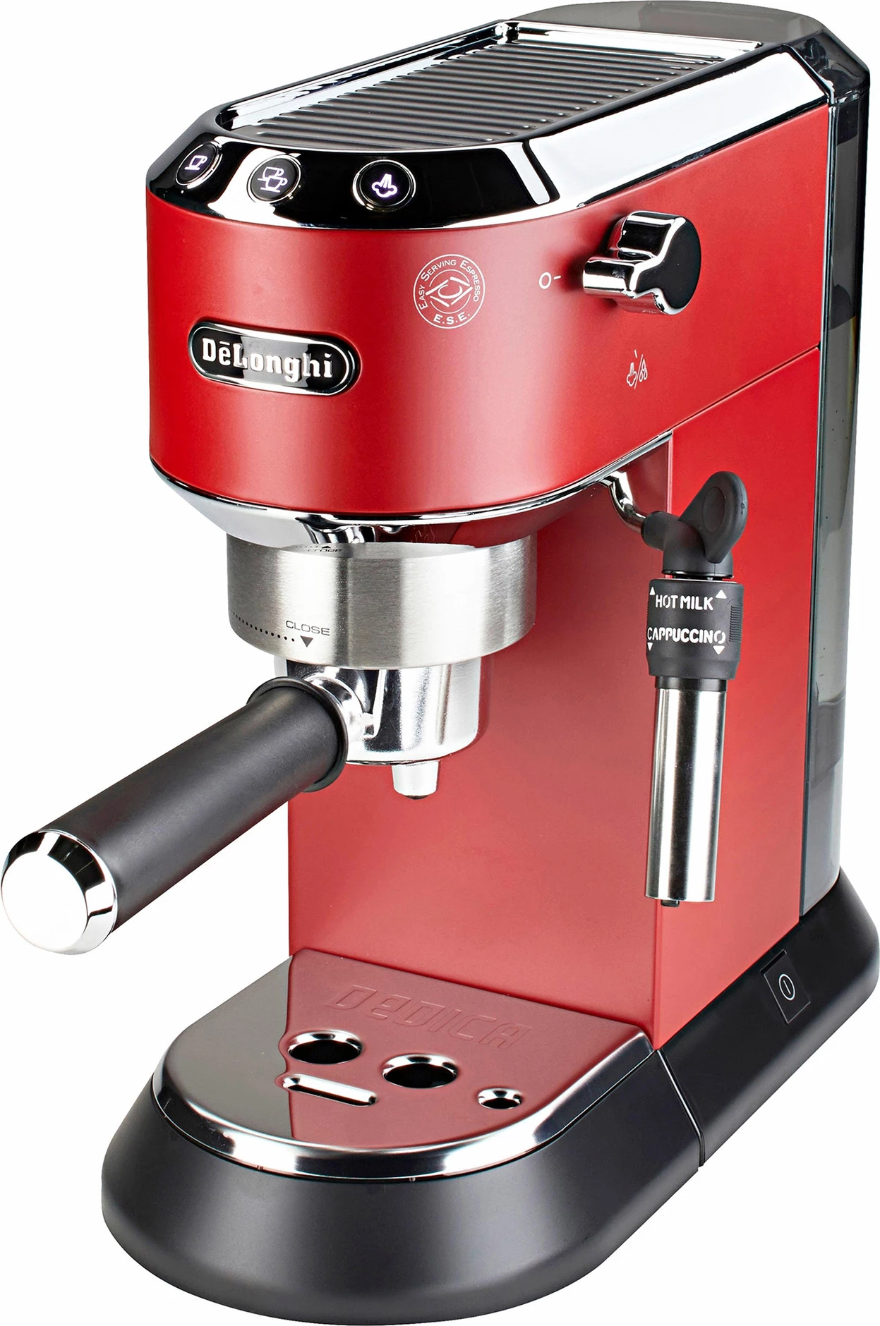 Makinë kafeje espresso, DeLonghi Dedica EC685.R, 15 bar 1300 W, sistem cappuccino, metal, me pods E.S.E, e kuqe