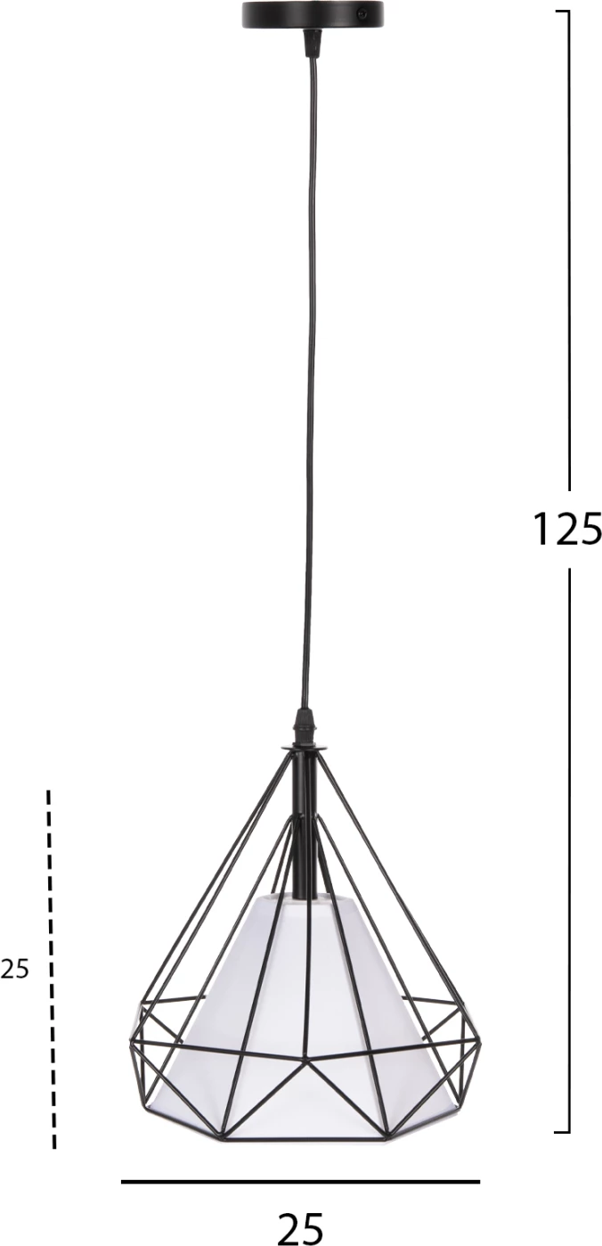 Llambë varëse tavani FH4065, kapak metali i zi, mbulesë llambë e bardhë, 25x25x125 cm