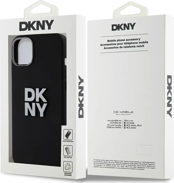 Mbështjellës DKNY Liquid Silicone Metal Logo për iPhone 15 Plus / 14 Plus, e zezë