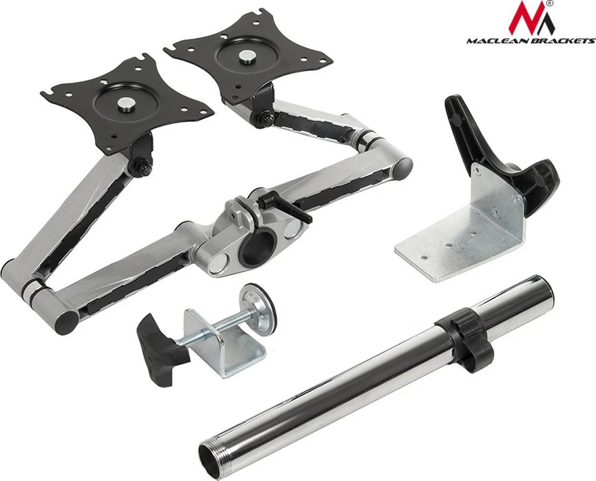 Mbajtës tavoline për dy monitorë Maclean MC-714, 13-27", alumin, zi/argjendtë