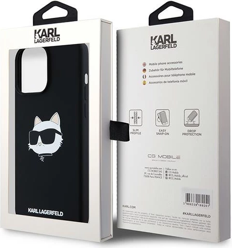 Mbështjellës Karl Lagerfeld Silicone Choupette Head MagSafe për iPhone 15 Pro Max, zi