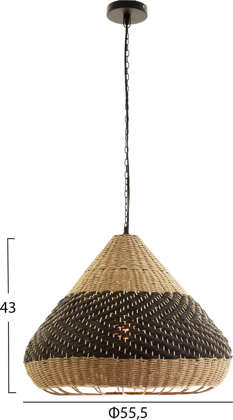 Llambë varëse tavani, rattan natyral dhe litar letre, ngjyrë natyrale dhe e zezë, FH4354, Φ54x42-145Hcm