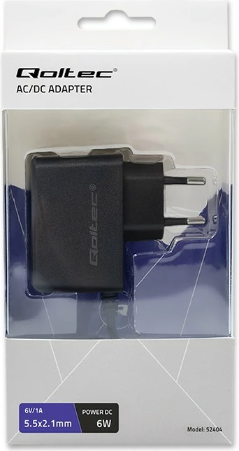 Adapter energjie Qoltec 52404, 6W, 6V, 1A, 5.5x2.1mm, i zi
