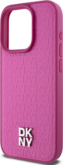 Mbështjellës DKNY Leather Monogram Pattern Metal Logo MagSafe për iPhone 15 Pro, Rozë