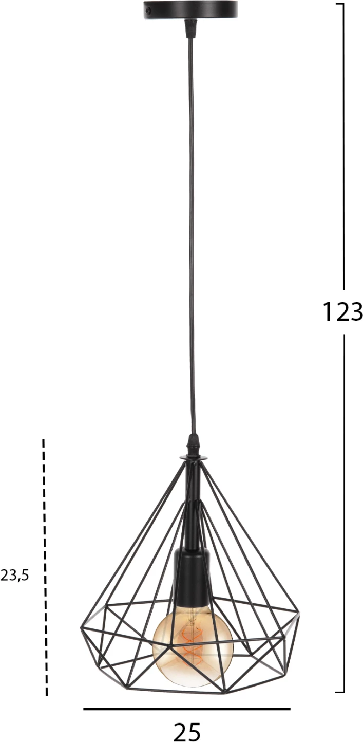 Llambë varëse tavani, kapak metali i zi, FH4063, 25x22x123H cm