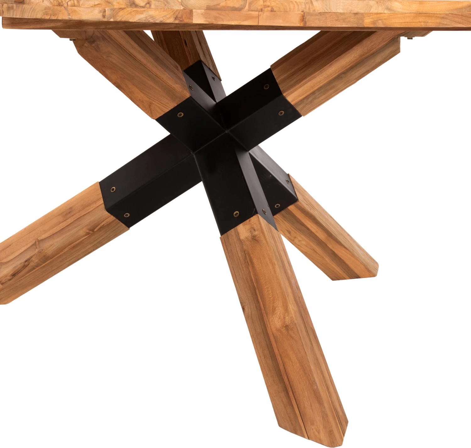 Tavolinë ngrënieje e rrumbullakët, dru TEAK i ricikluar, këmbë metalike, FH9559, Φ150x78H cm