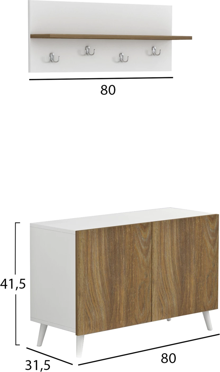 Set mobiljesh hyrje DELPHINE FH8876.11 melaminë në dru natyral-bardhë 80x31,3x41,5Hcm