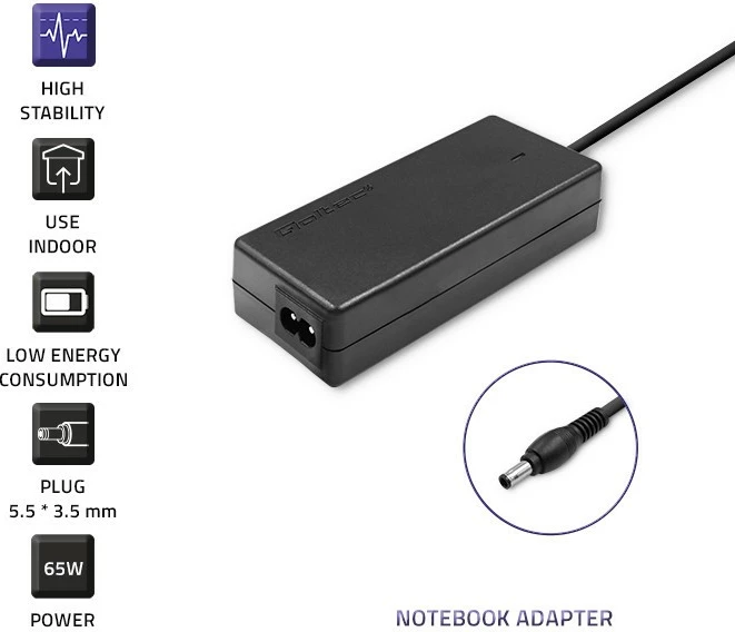 Adapter rryme për laptop Samsung Qoltec 50015.60W, 19V, 3.15A, 60W, i zi