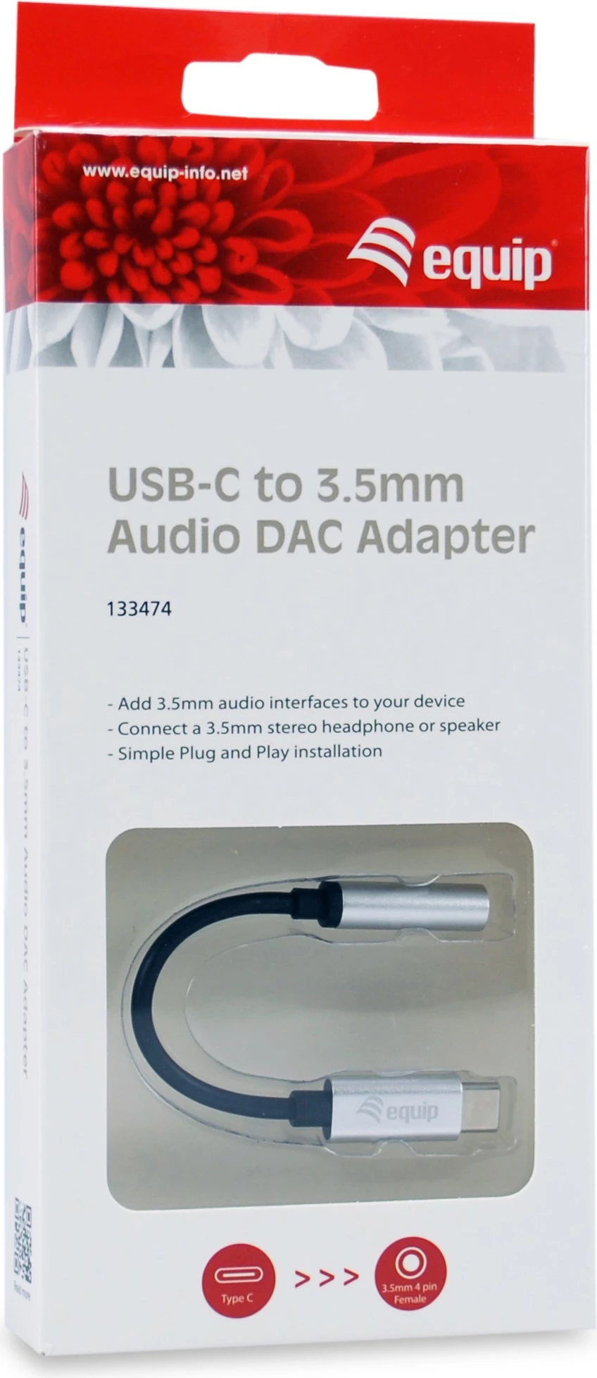 Adapter USB-C në 3.5mm Equip, 0.15m, i zi, argjendtë