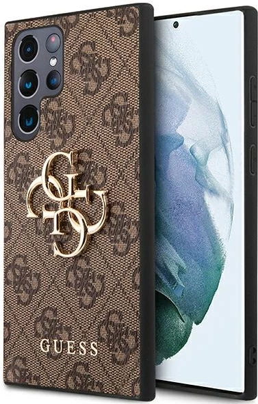 Mbështjellës Guess GUHCS22L4GMGBR për Samsung Galaxy S22 Ultra, hardcase, lëkurë sintetike, kafe