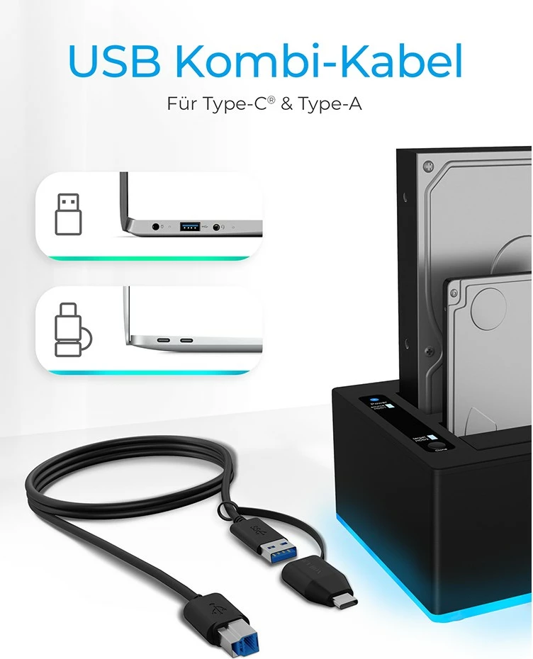 Stacion klonimi ICY BOX IB-127CL-U3, HDD, Serial ATA, 18 TB, USB 3.2, E zezë