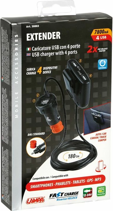 Mbushes Usb 4porta 7800ma 12/24v Fast Charge