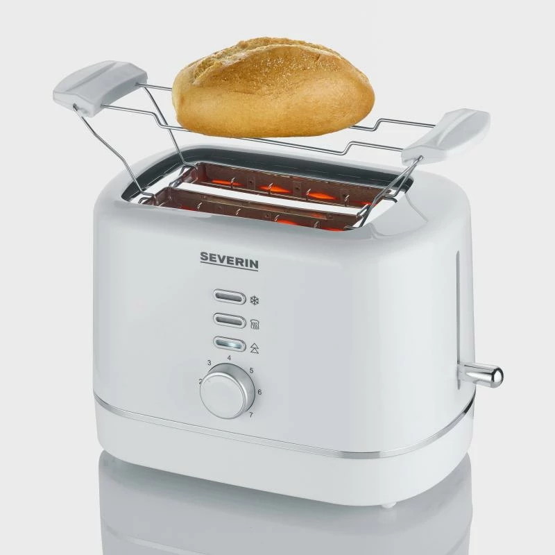 Toaster Severin AT4324 2 feta, qendrim i fetës, shkrirje dhe ngrohje, ngrohës briosesh i palosshëm, e bardhë