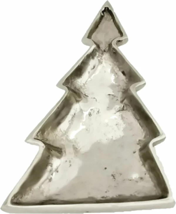 Pjatë dekorative për Krishtlindje, formë bredhi, alumin, argjend, 32x18x5cm