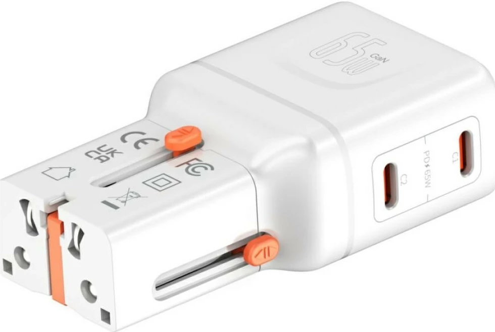 Karikues udhëtimi mur, 4smarts Nomad Pocket GaN 65W, 2x USB-C + adapter USB-A, i bardhë