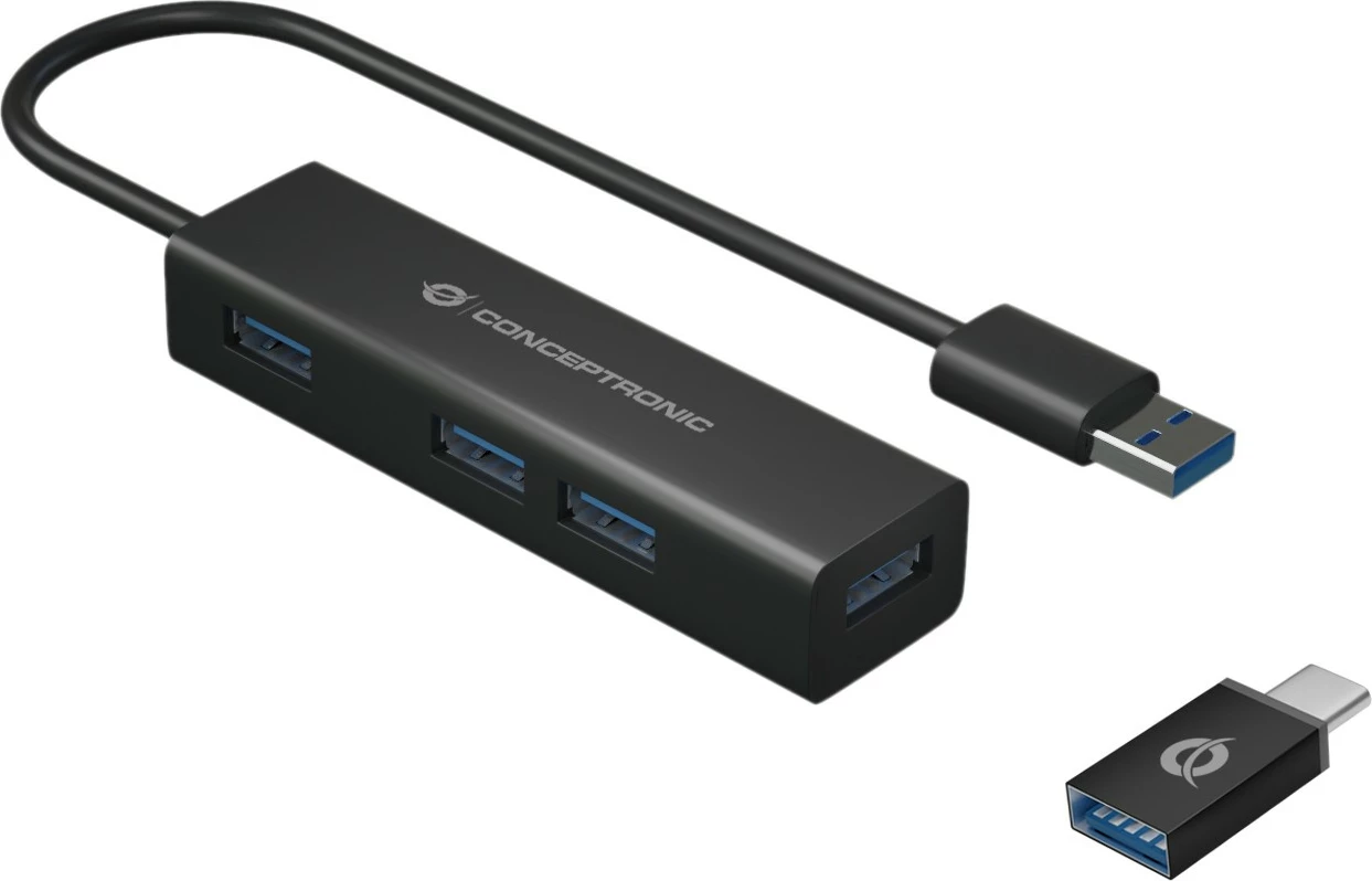 USB hub Conceptronic 4 porta, USB-A 3.0/C, i zi