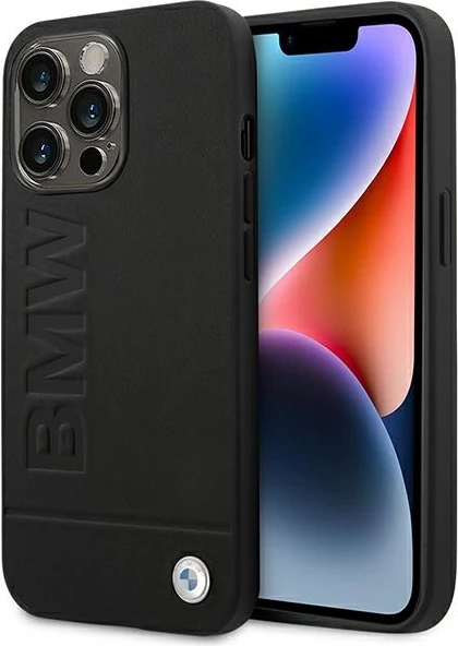 Mbështjellës BMW Leather Stamp për iPhone 14 Pro Max 6.7", lëkurë, zi