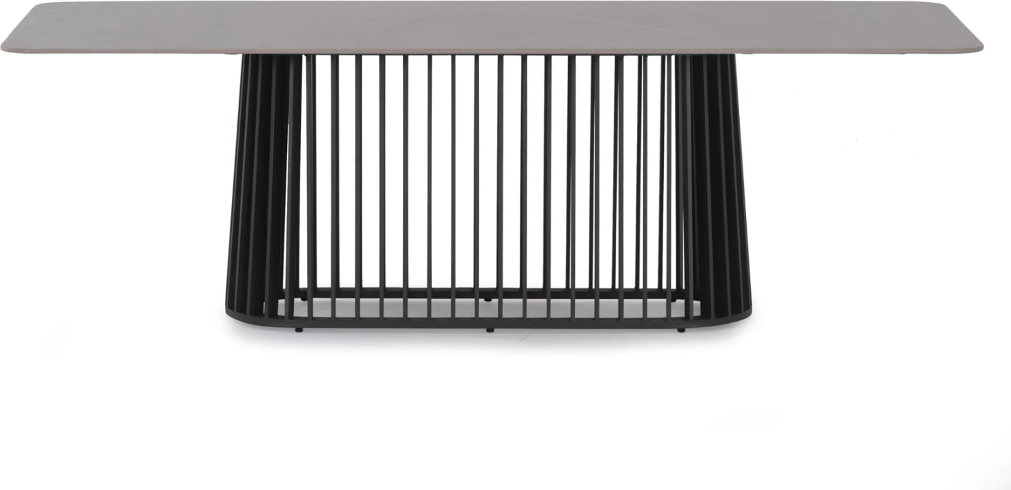 Tavolinë ngrënieje për jashtë, seria Eternity, alumin antracit, sipërfaqe gur sintetik pamje mermeri gri, 240x100x75cm