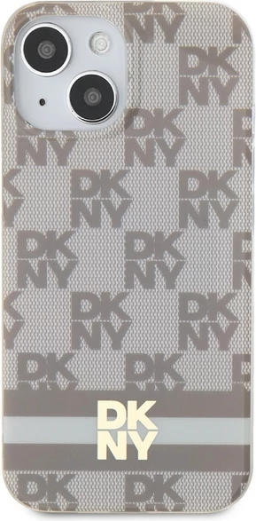 Mbështjellës DKNY IML Checkered Mono Pattern & Printed Stripes MagSafe për iPhone 15 Plus / 14 Plus, Bezhe